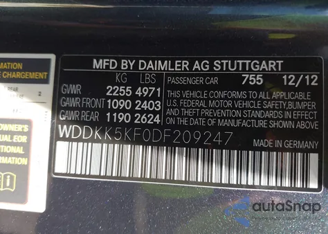 2013 Mercedes-Benz E 350 from USA, damaged, VIN WDDKK5KF0DF209247
